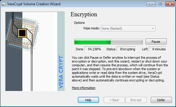 VeraCrypt分区加密进度